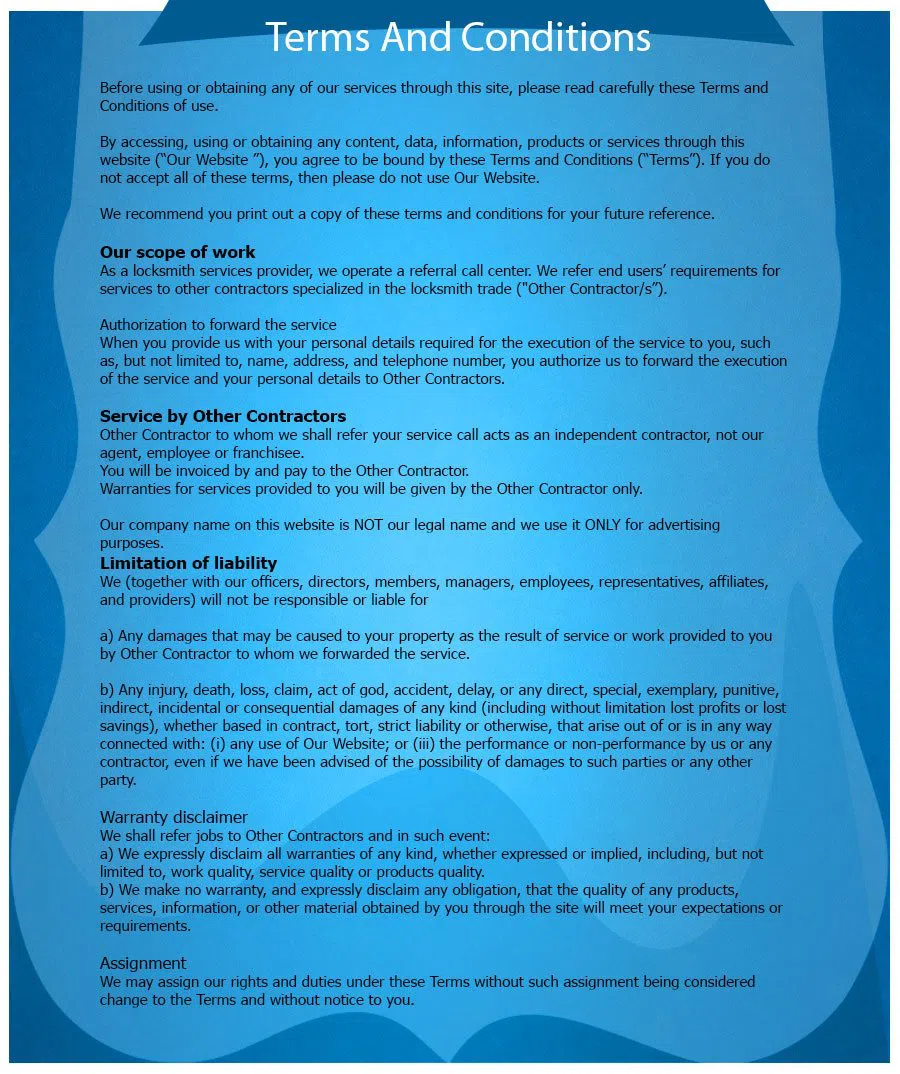 Watertown Lock And Locksmith, Watertown, MA 617-859-6730 - TermsAndConditions